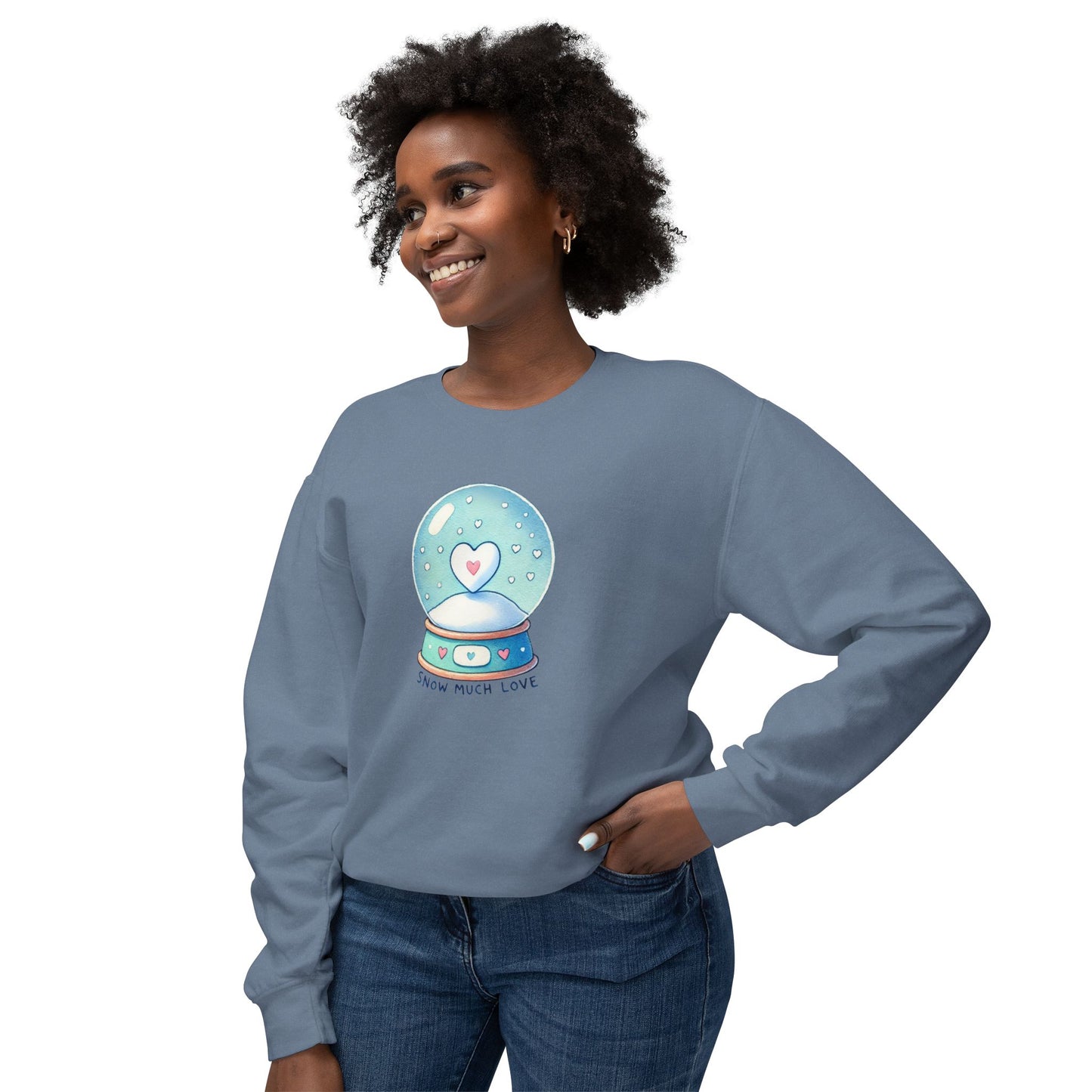 Snow Much Love Lightweight Crewneck Sweatshirt – Cozy Winter Snow Globe Design | Nine Scoops