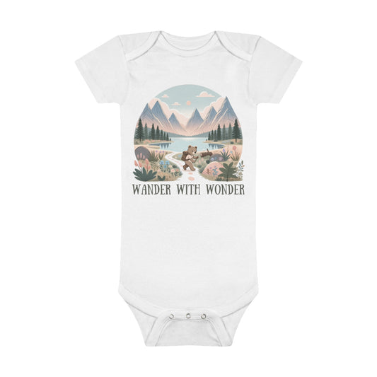 WANDER WITH WONDER - Bear Hike in Mountains Organic Baby Bodysuit