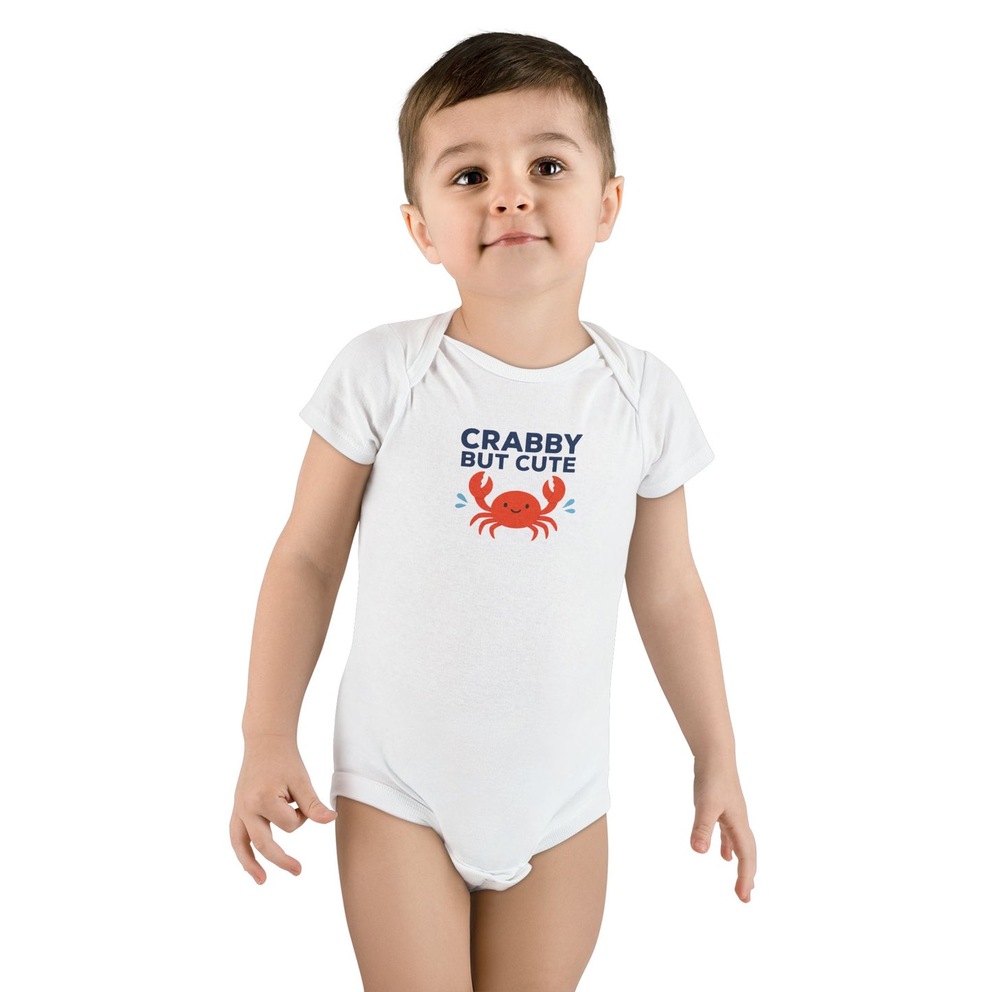 Crabby but Cute Organic Crab Onesie® – Funny Baby Bodysuit Supporting Ocean Cleanup