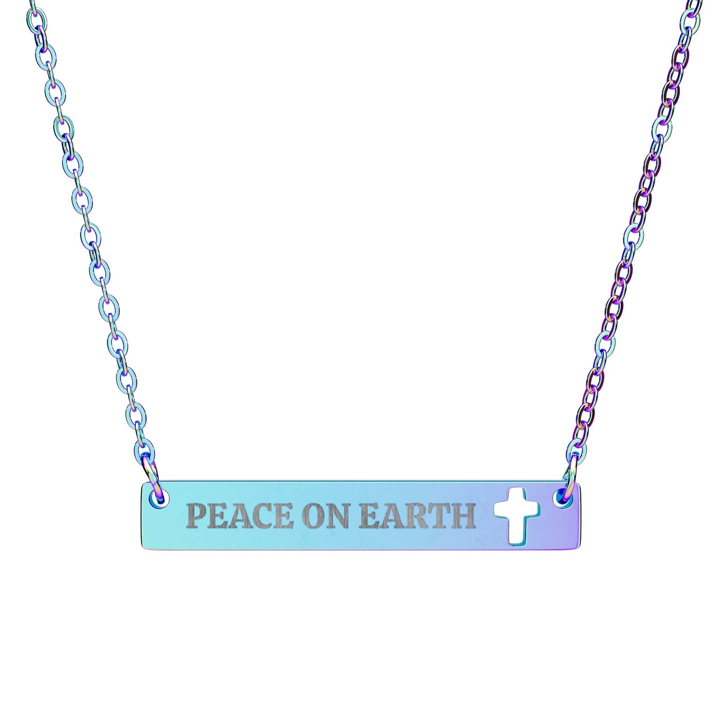 Peace on Earth Cross Necklace – Engraved Christian Jewelry with Uplifting Message