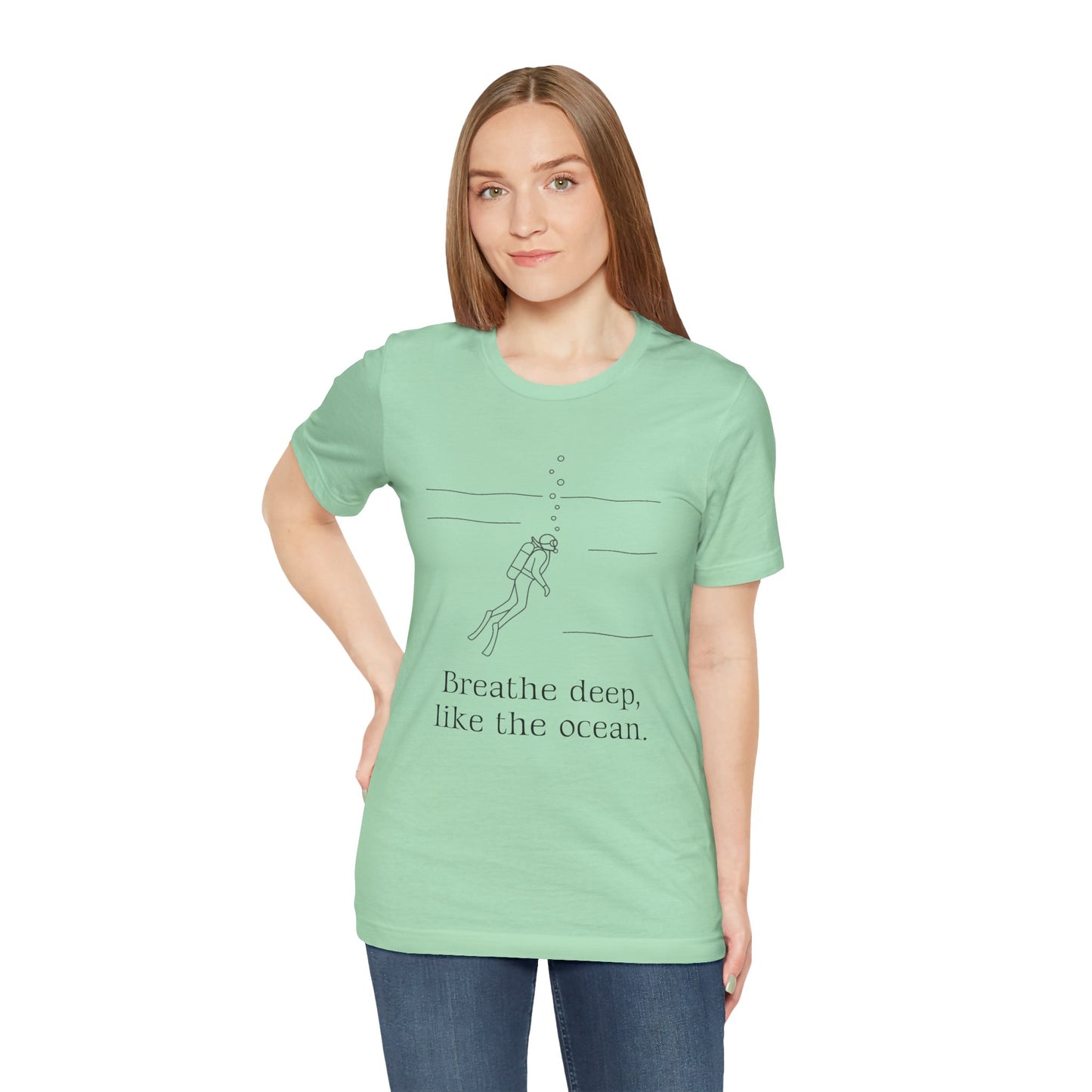 Breathe Deep Like the Ocean Tee – Scuba Diving Inspired Unisex Jersey Shirt for Mindfulness & Ocean Protection