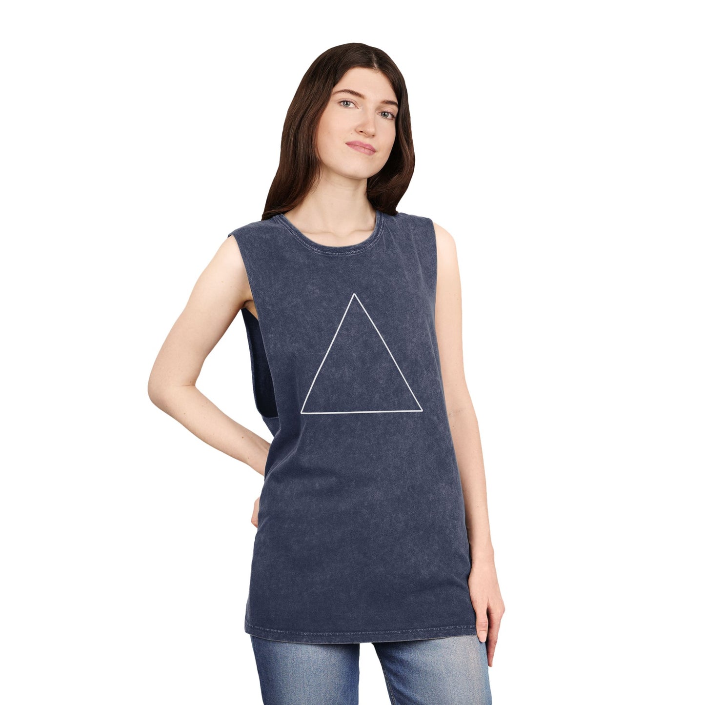 Triangle Pose Yoga Tank – Unisex Stonewash Meditation Shirt