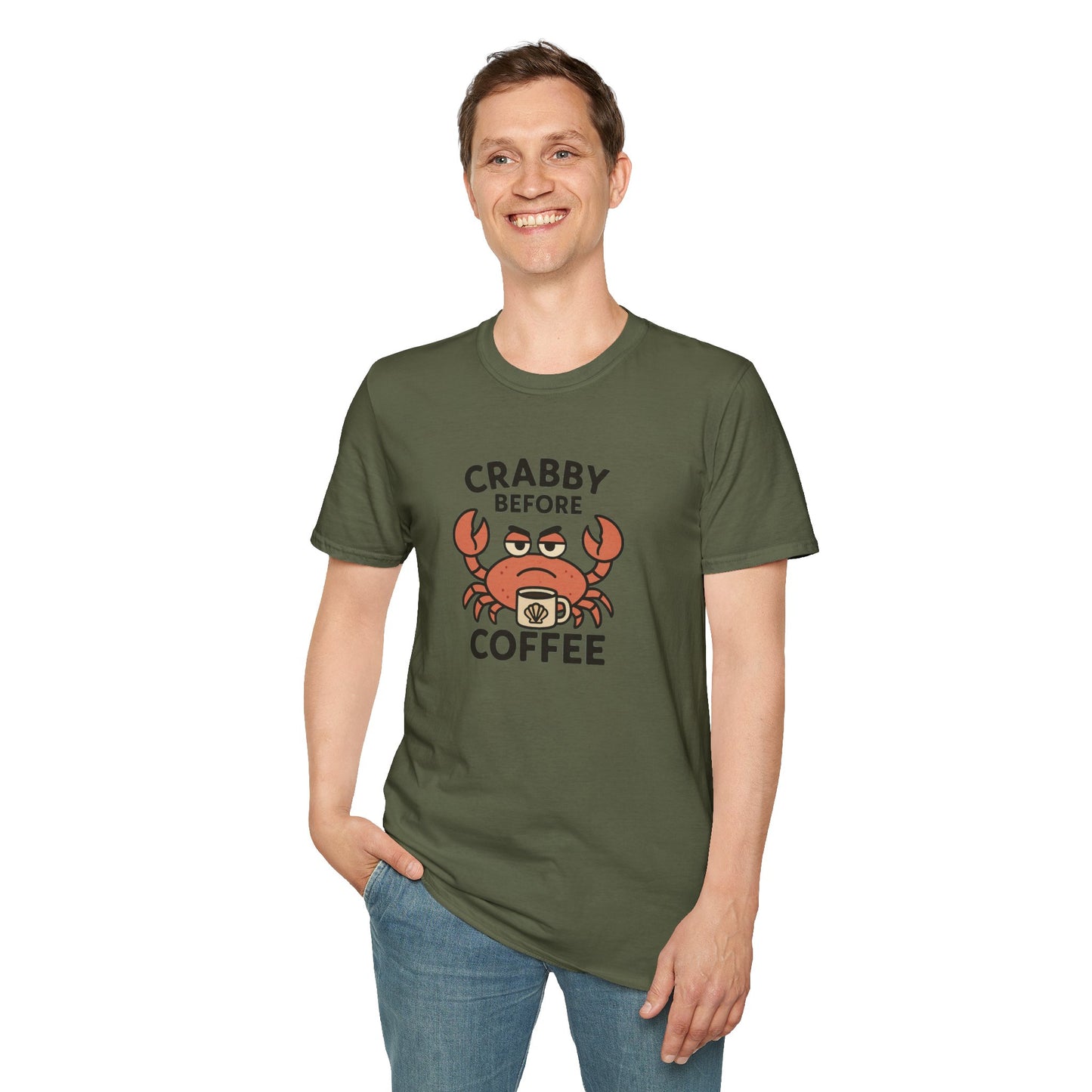 Crabby Before Coffee Ocean T-Shirt – Funny Crab & Coffee Unisex Tee