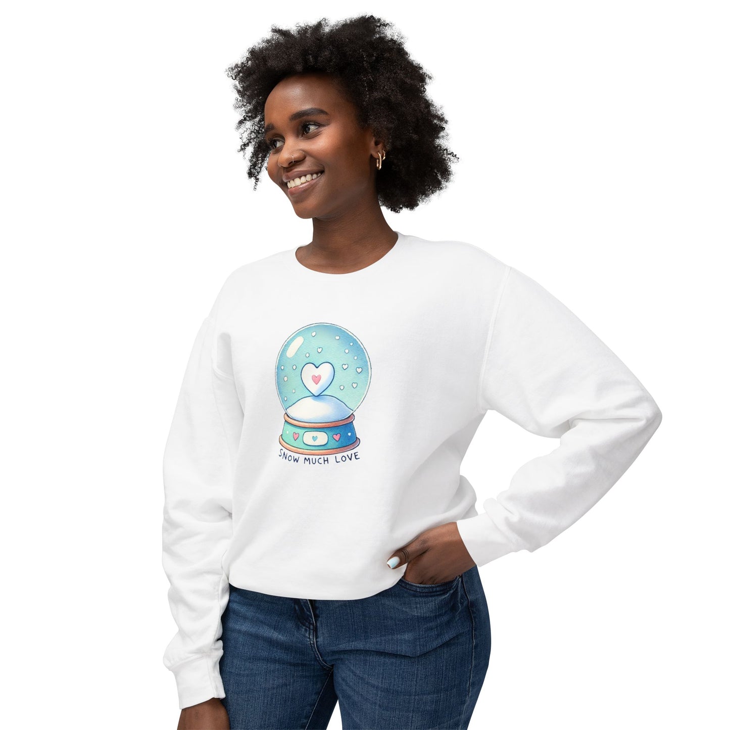 Snow Much Love Lightweight Crewneck Sweatshirt – Cozy Winter Snow Globe Design | Nine Scoops