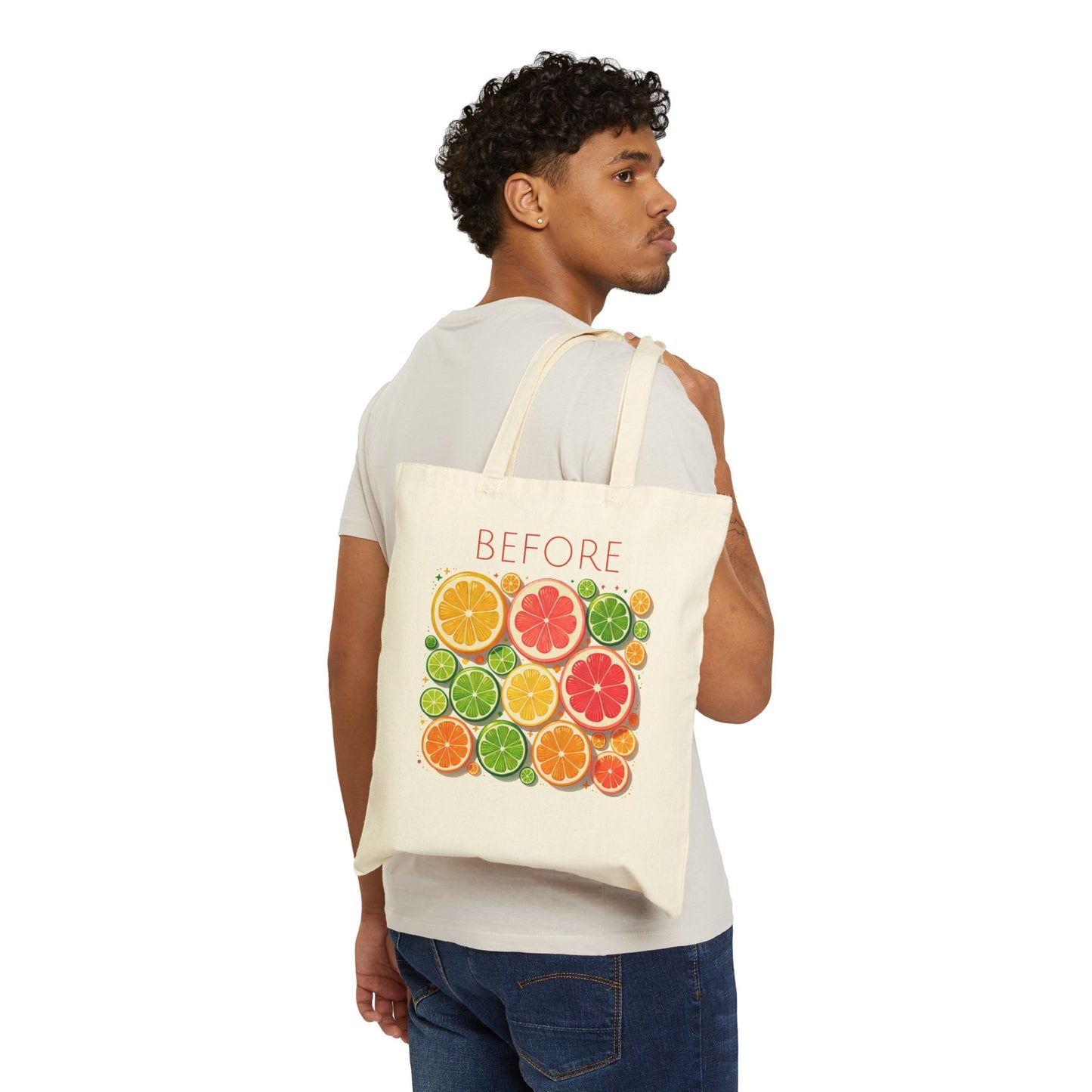 Retro Citrus Delight Tote Bag - Reversible Before and After Fruit Cocktail Design