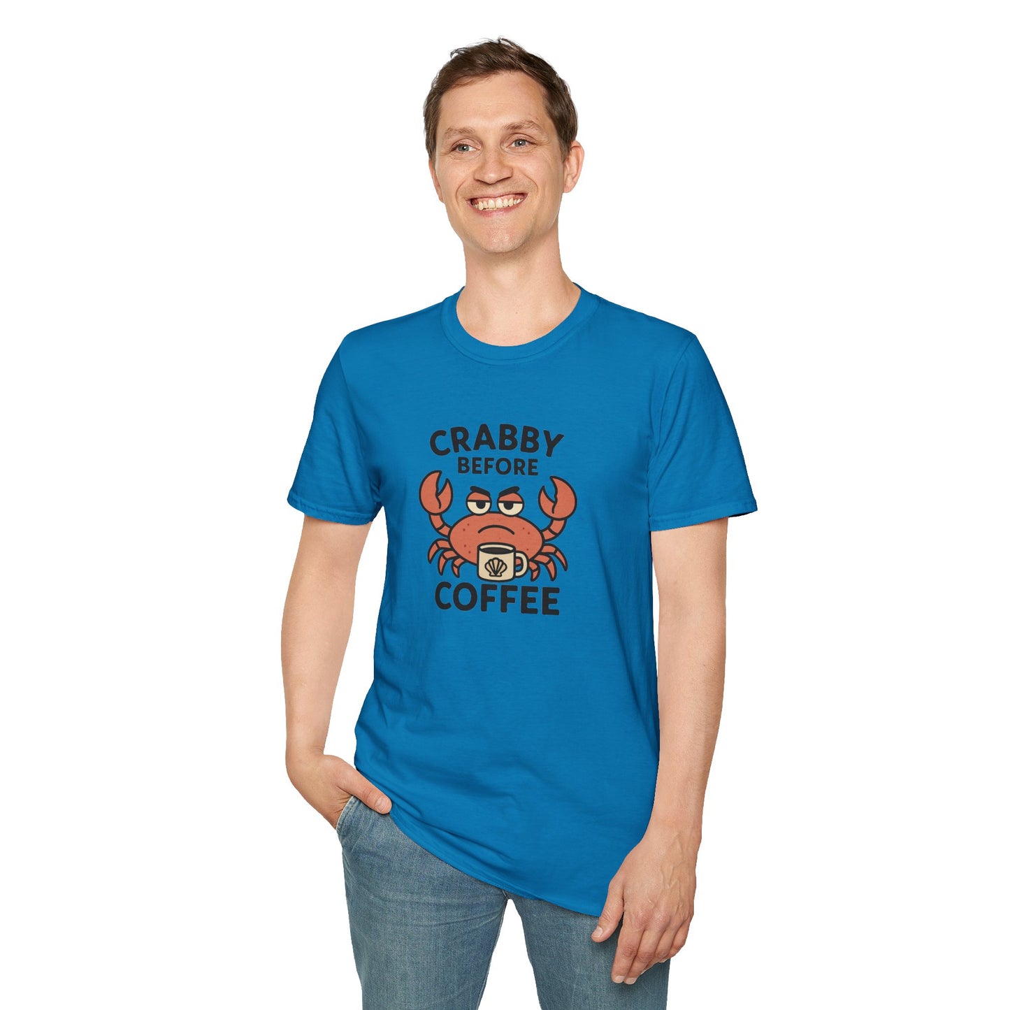 Crabby Before Coffee Ocean T-Shirt – Funny Crab & Coffee Unisex Tee
