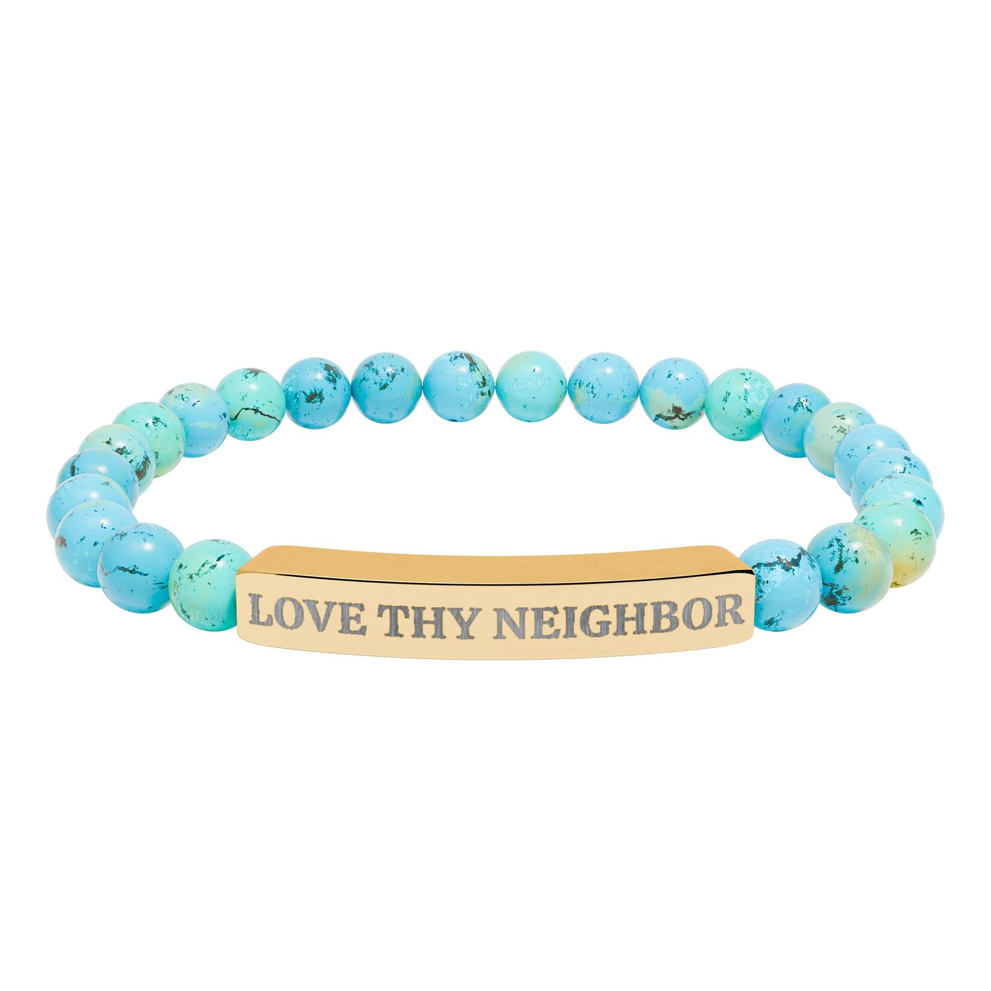 Love Thy Neighbor Natural Stone Bracelet – Engraved Stretch Bar Bracelet for Kindness & Connection