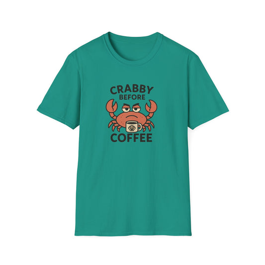Crabby Before Coffee Ocean T-Shirt – Funny Crab & Coffee Unisex Tee