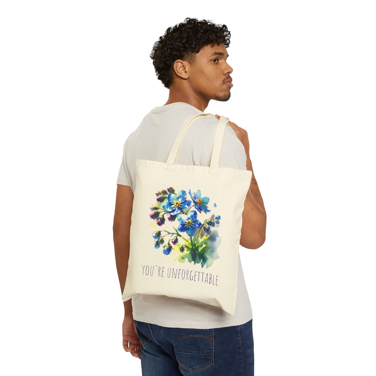 Unforgettable Forget-Me-Not Cotton Canvas Tote Bag | Nine Scoops Inspirational Floral Tote