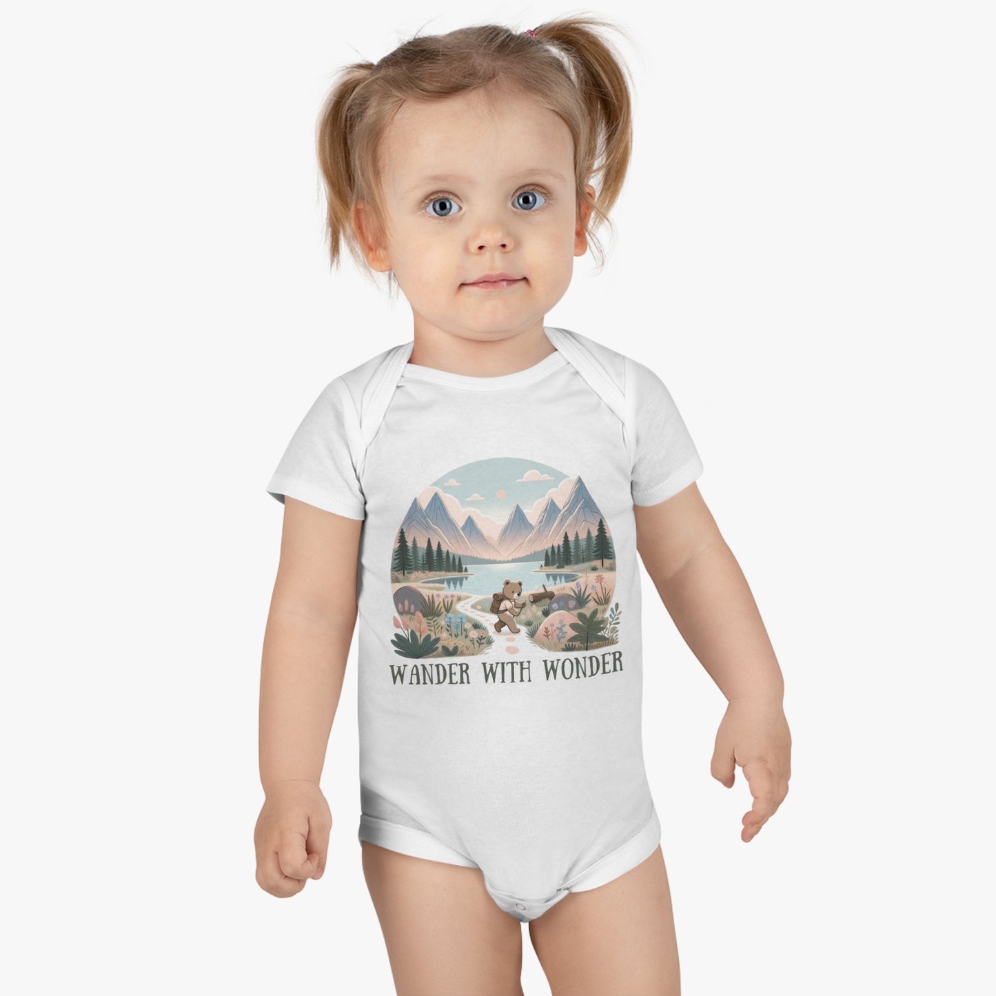 WANDER WITH WONDER - Bear Hike in Mountains Organic Baby Bodysuit