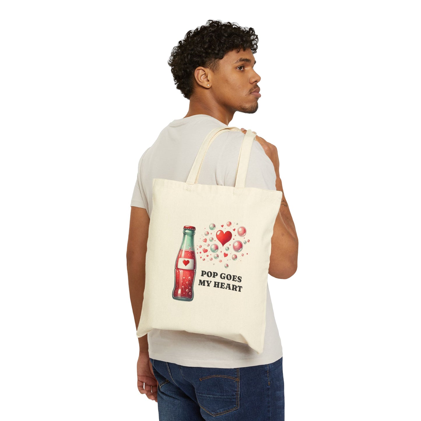 Pop Goes My Heart Cotton Canvas Tote Bag – Valentine's Day Soda-Inspired Design