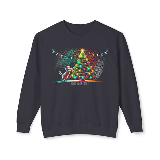 Find Your Light Christmas Cat Crewneck Sweatshirt – Festive Holiday Cat Sweater | Nine Scoops