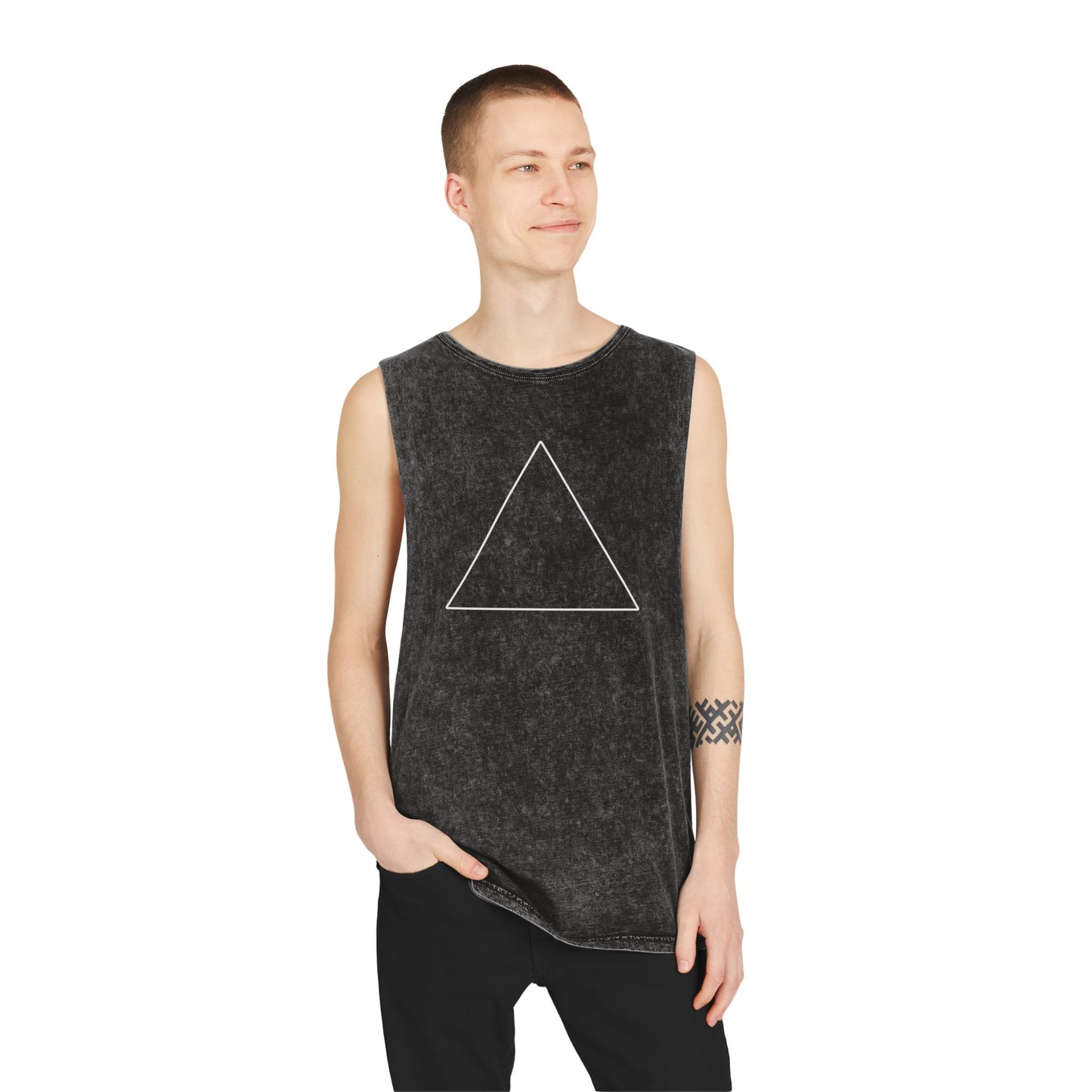 Triangle Pose Yoga Tank – Unisex Stonewash Meditation Shirt