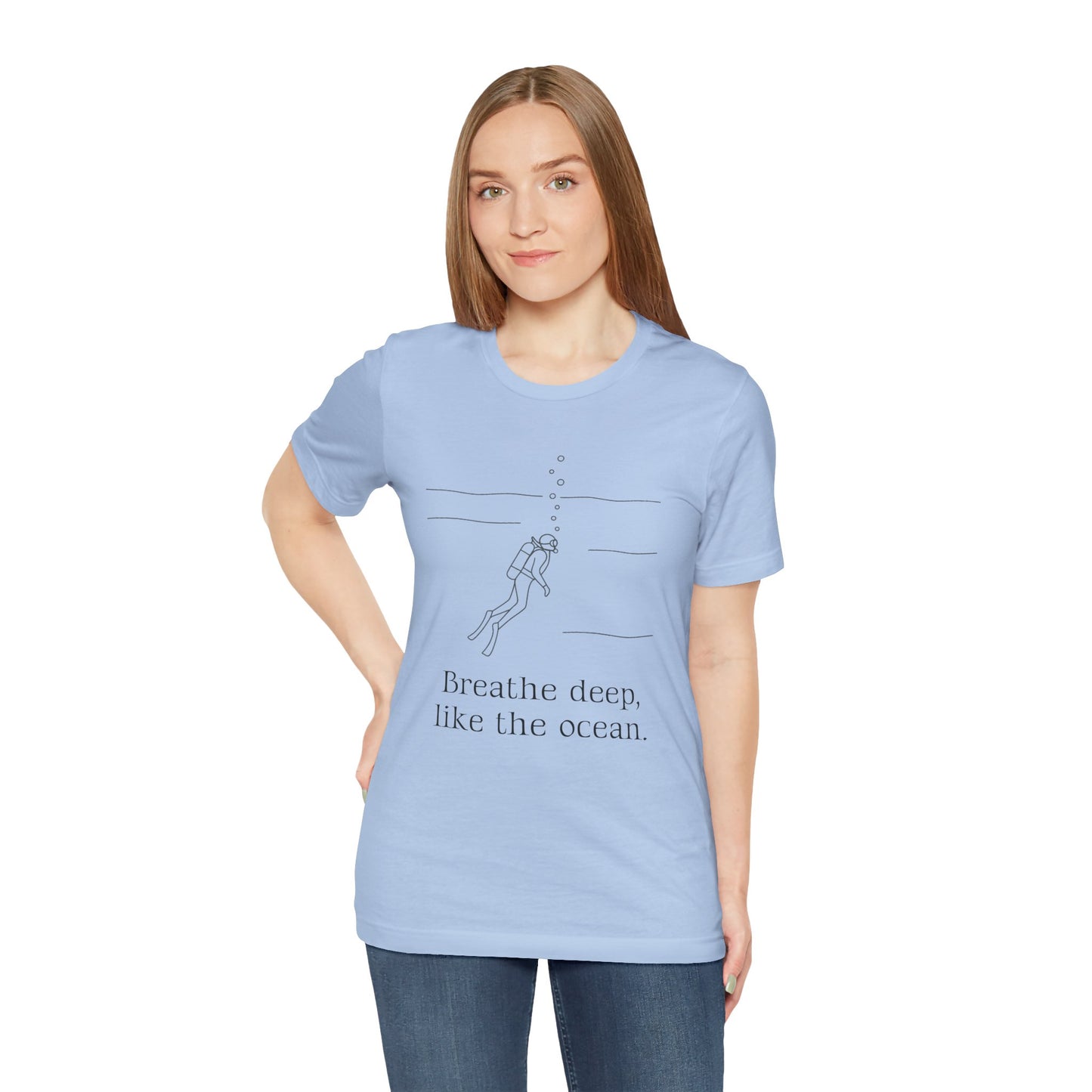 Breathe Deep Like the Ocean Tee – Scuba Diving Inspired Unisex Jersey Shirt for Mindfulness & Ocean Protection