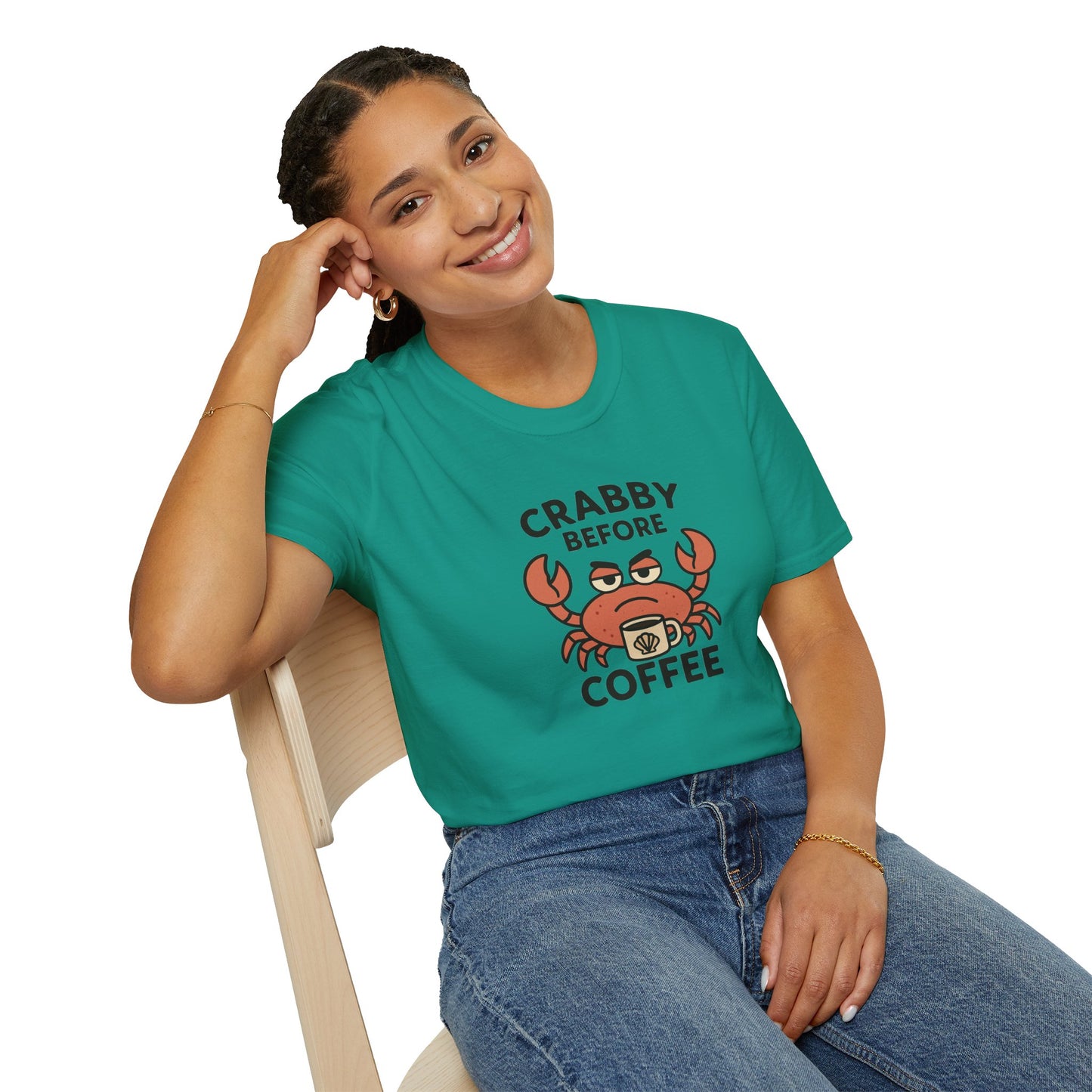 Crabby Before Coffee Ocean T-Shirt – Funny Crab & Coffee Unisex Tee