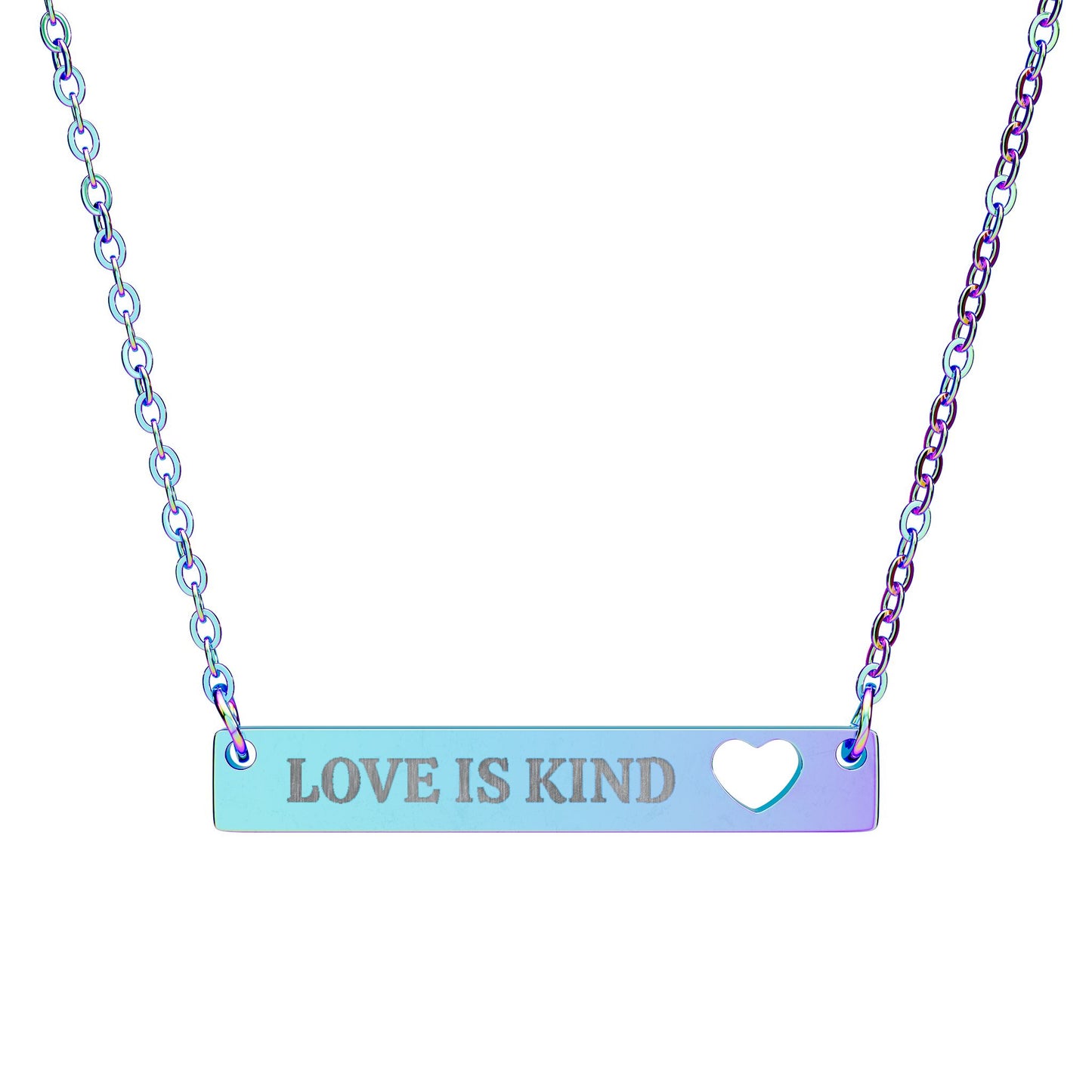 Love Is Kind Valentine Bar Necklace – Engraved Heart Cutout Jewelry Gift