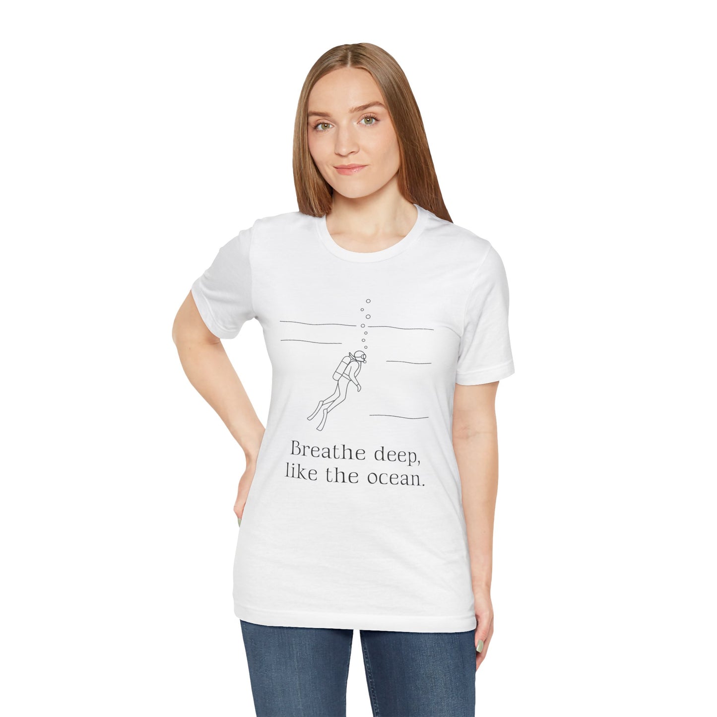 Breathe Deep Like the Ocean Tee – Scuba Diving Inspired Unisex Jersey Shirt for Mindfulness & Ocean Protection