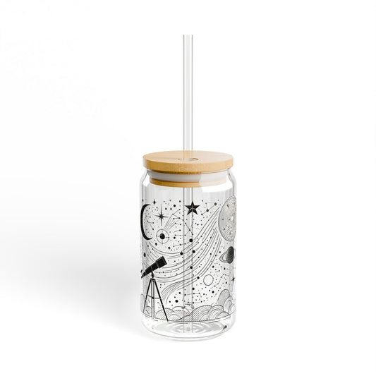 Celestial Stargazing 16oz Sipper Glass – Telescope Drinkware for Nature Lovers