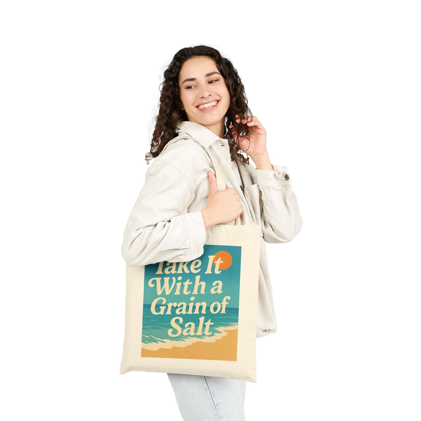 Grain of Salt Cotton Canvas Tote Bag – Funny Ocean Quote Beach Bag