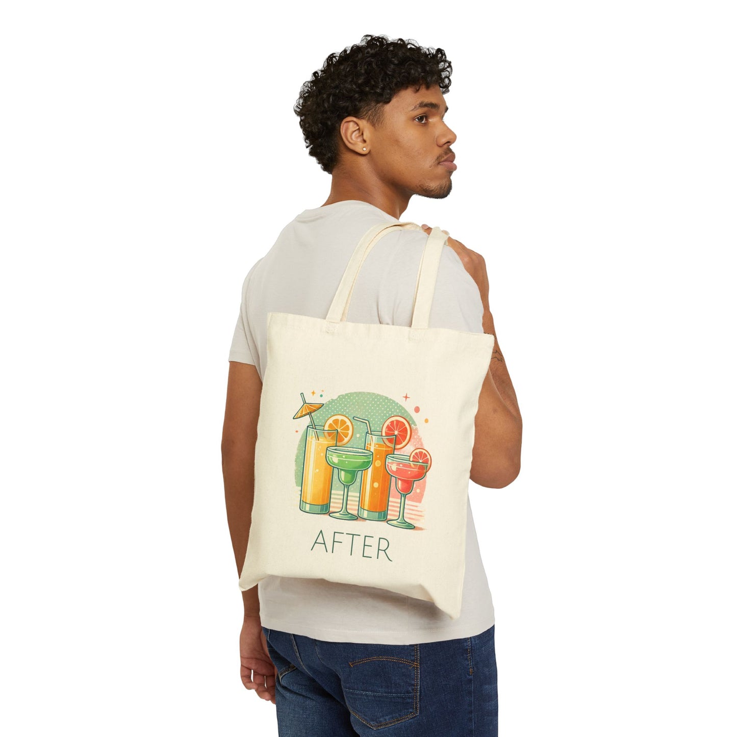 Retro Citrus Delight Tote Bag - Reversible Before and After Fruit Cocktail Design