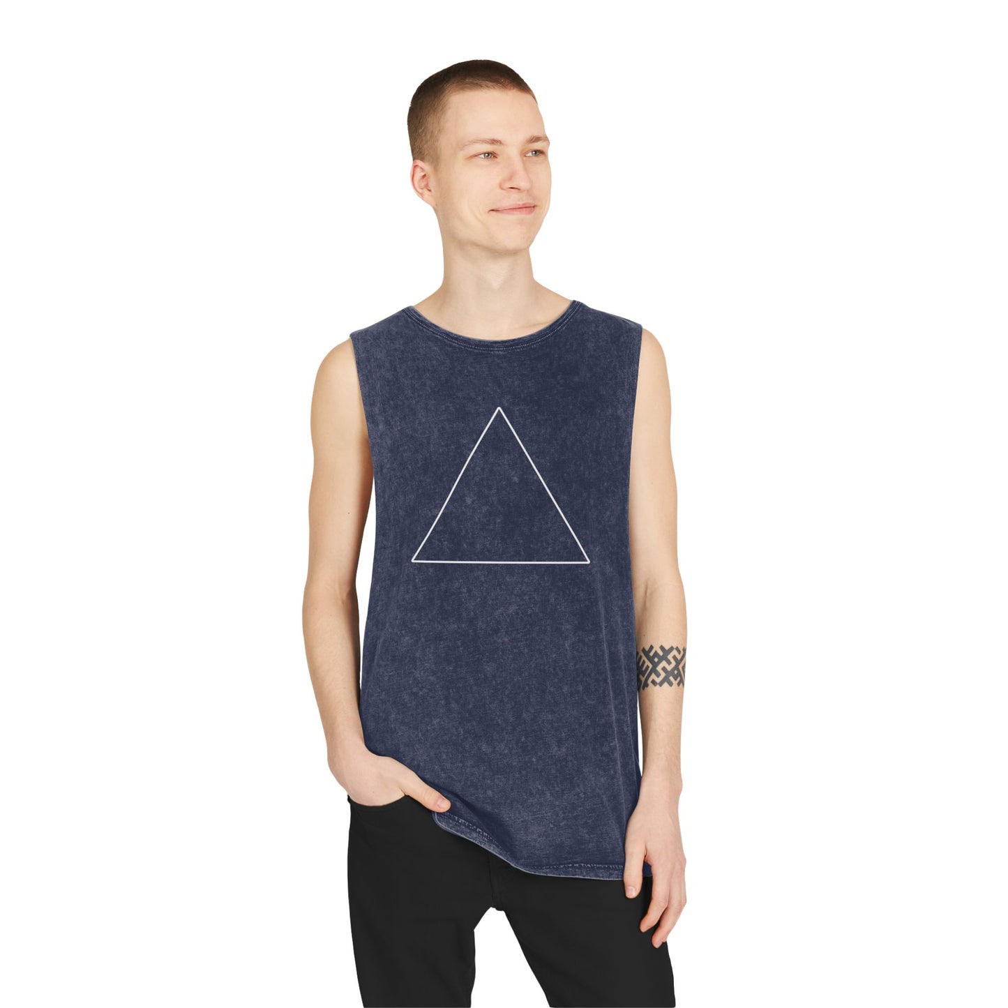 Triangle Pose Yoga Tank – Unisex Stonewash Meditation Shirt