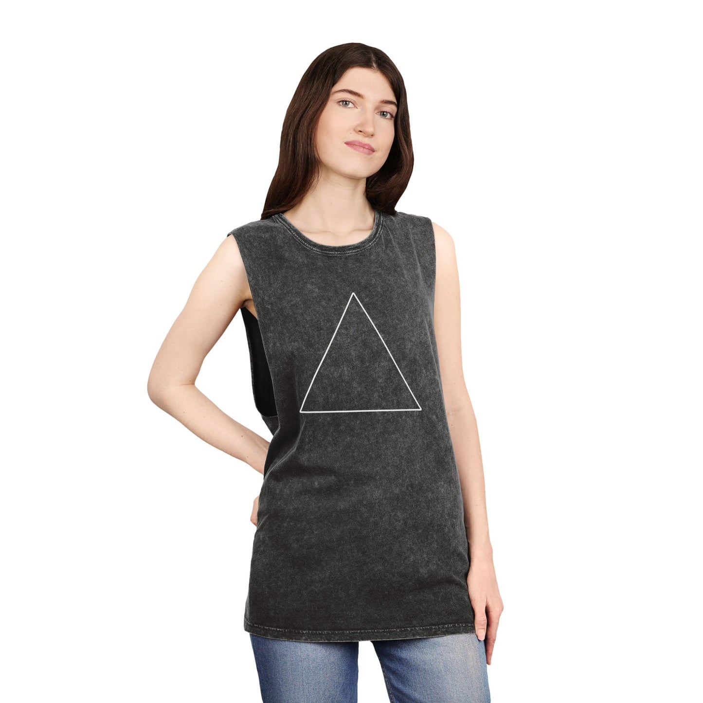 Triangle Pose Yoga Tank – Unisex Stonewash Meditation Shirt