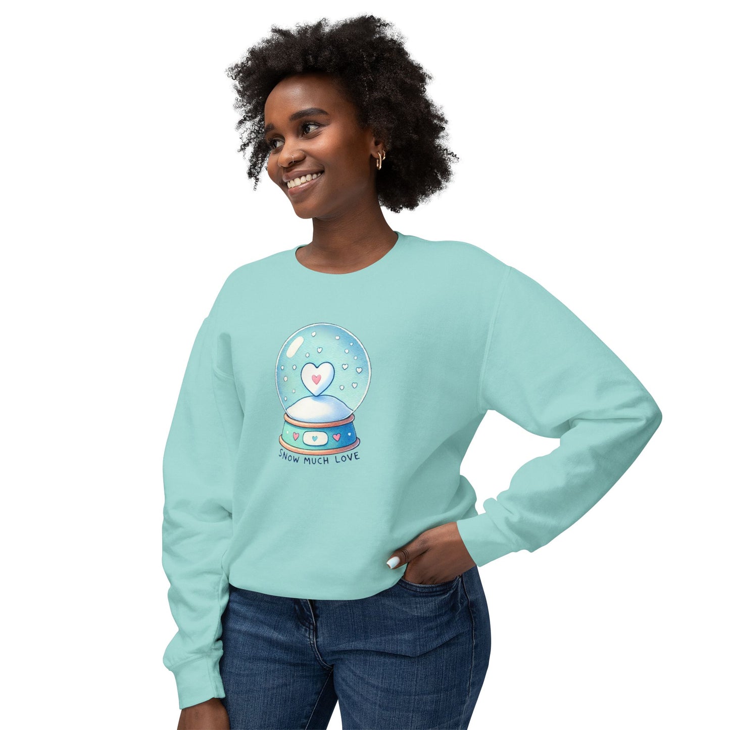 Snow Much Love Lightweight Crewneck Sweatshirt – Cozy Winter Snow Globe Design | Nine Scoops