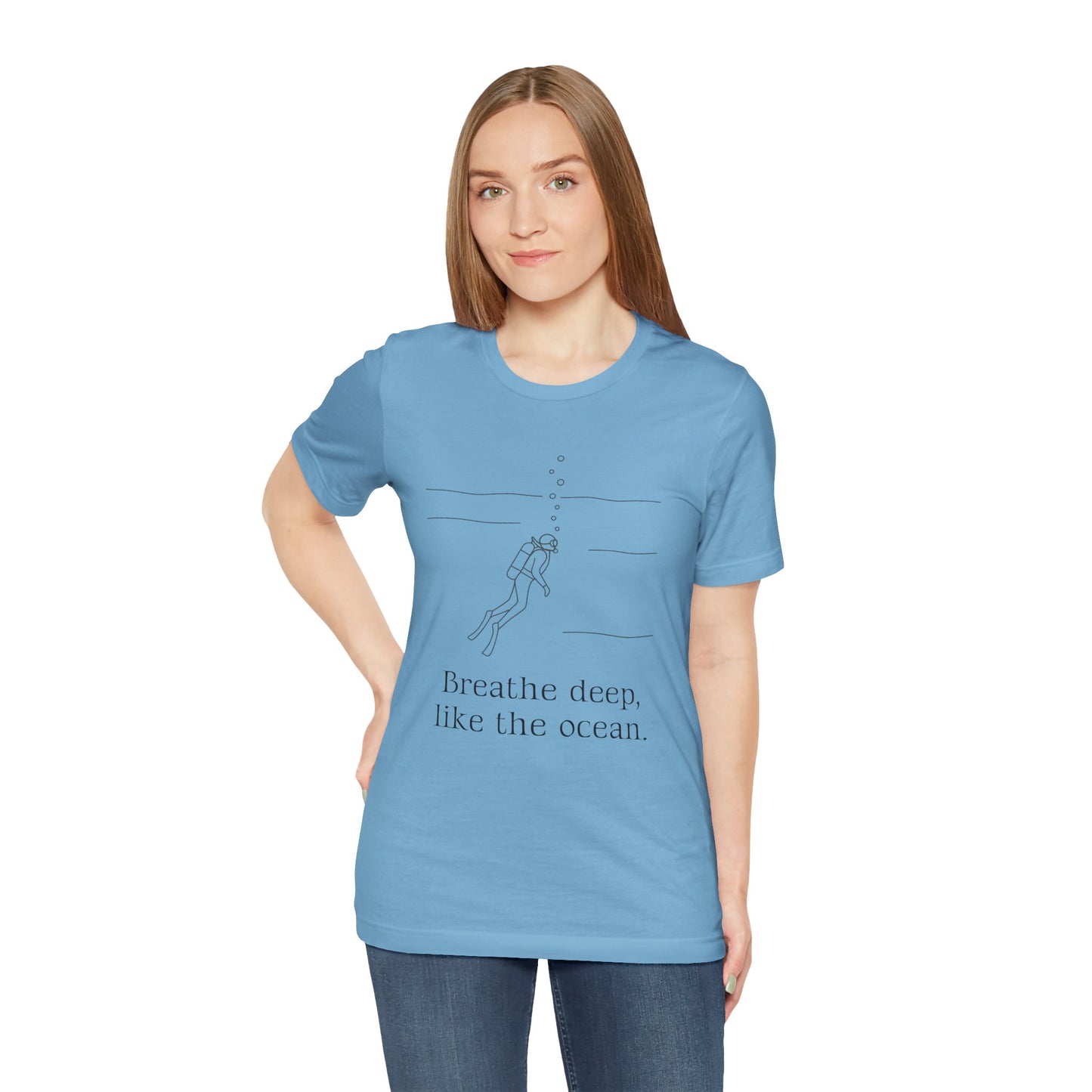 Breathe Deep Like the Ocean Tee – Scuba Diving Inspired Unisex Jersey Shirt for Mindfulness & Ocean Protection