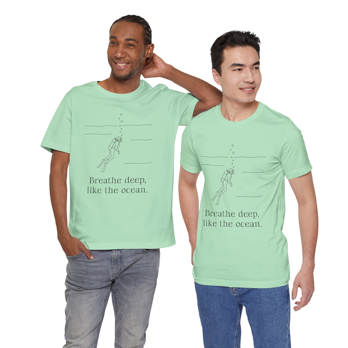 Breathe Deep Like the Ocean Tee – Scuba Diving Inspired Unisex Jersey Shirt for Mindfulness & Ocean Protection