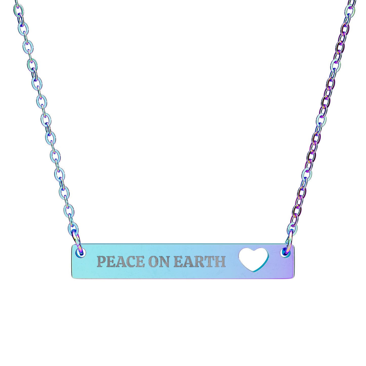 Peace on Earth Heart Bar Necklace – Engraved Jewelry with a Message of Hope