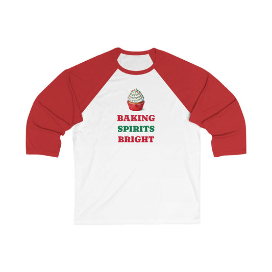 Baking Spirits Bright 3/4 Sleeve Baseball Tee – Festive Christmas Baking Shirt | Nine Scoops