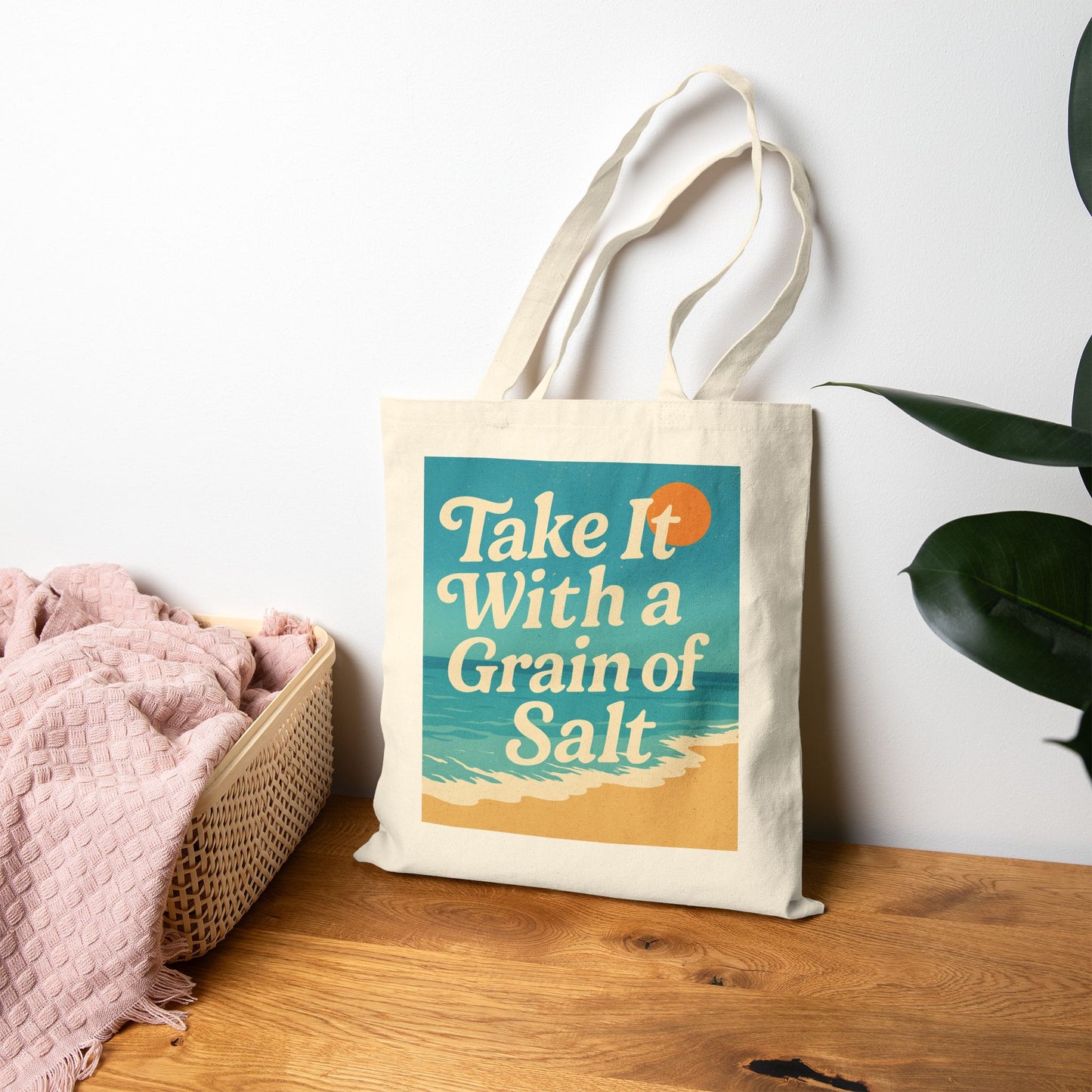 Grain of Salt Cotton Canvas Tote Bag – Funny Ocean Quote Beach Bag
