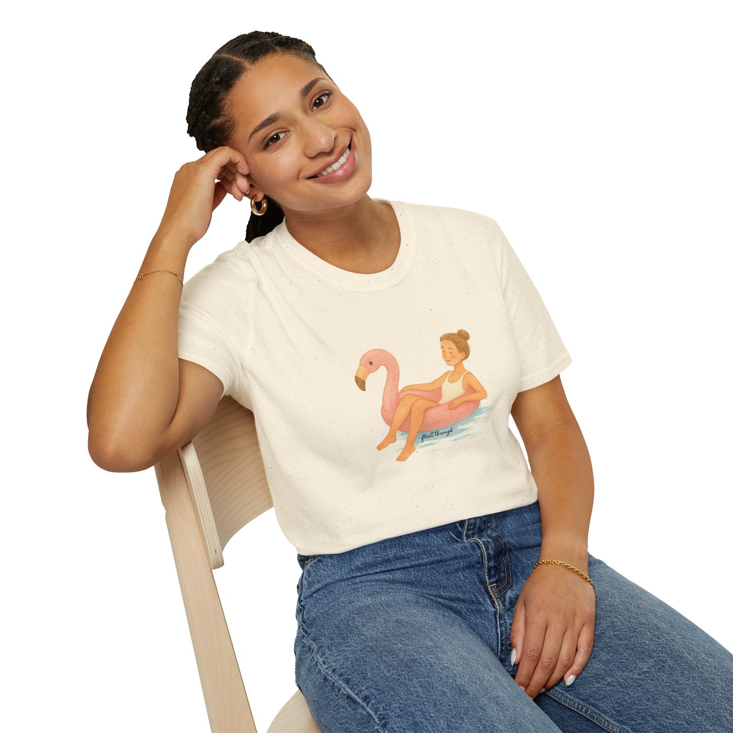Float Through It Tee – Mindfulness & Flamingo Float Unisex T-Shirt