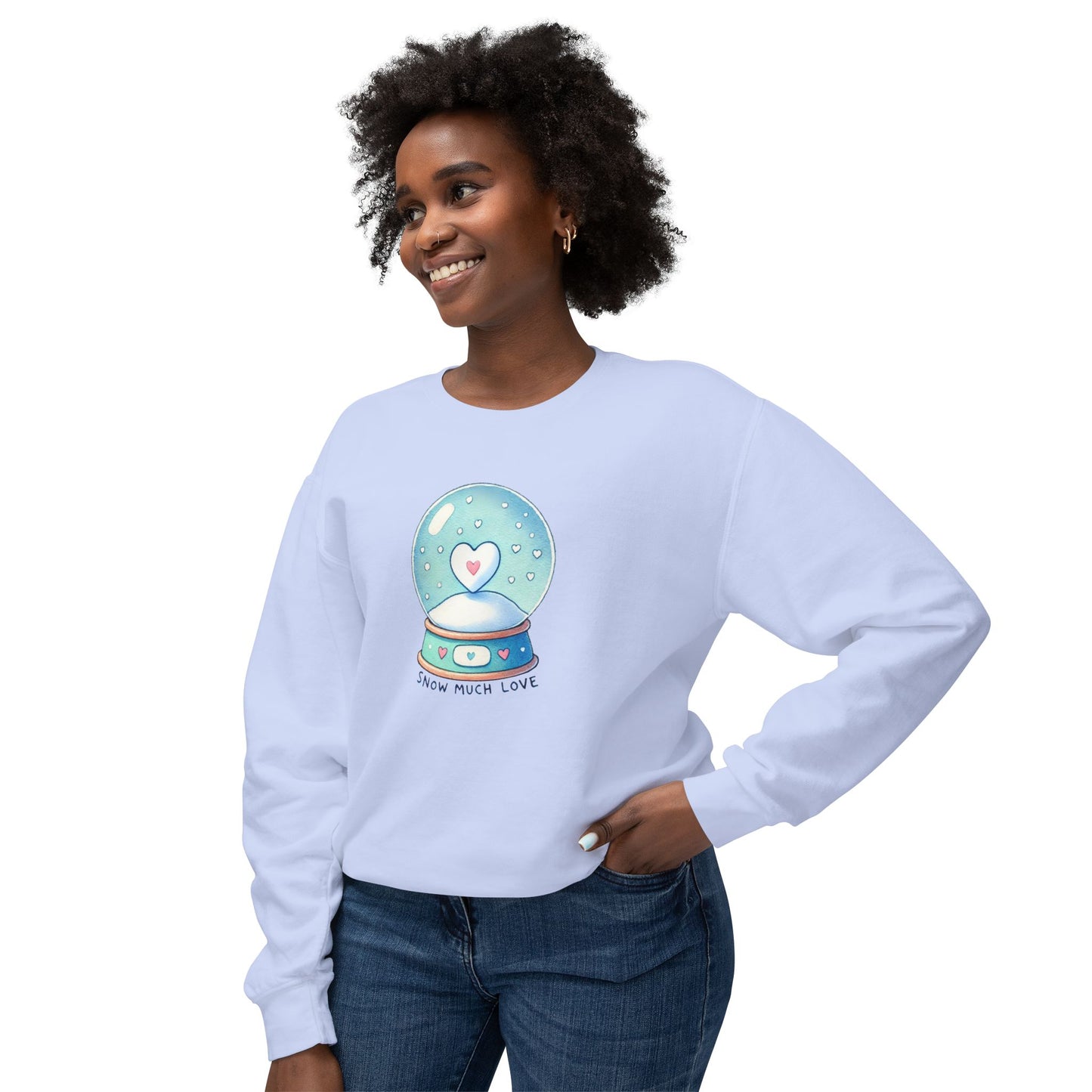 Snow Much Love Lightweight Crewneck Sweatshirt – Cozy Winter Snow Globe Design | Nine Scoops