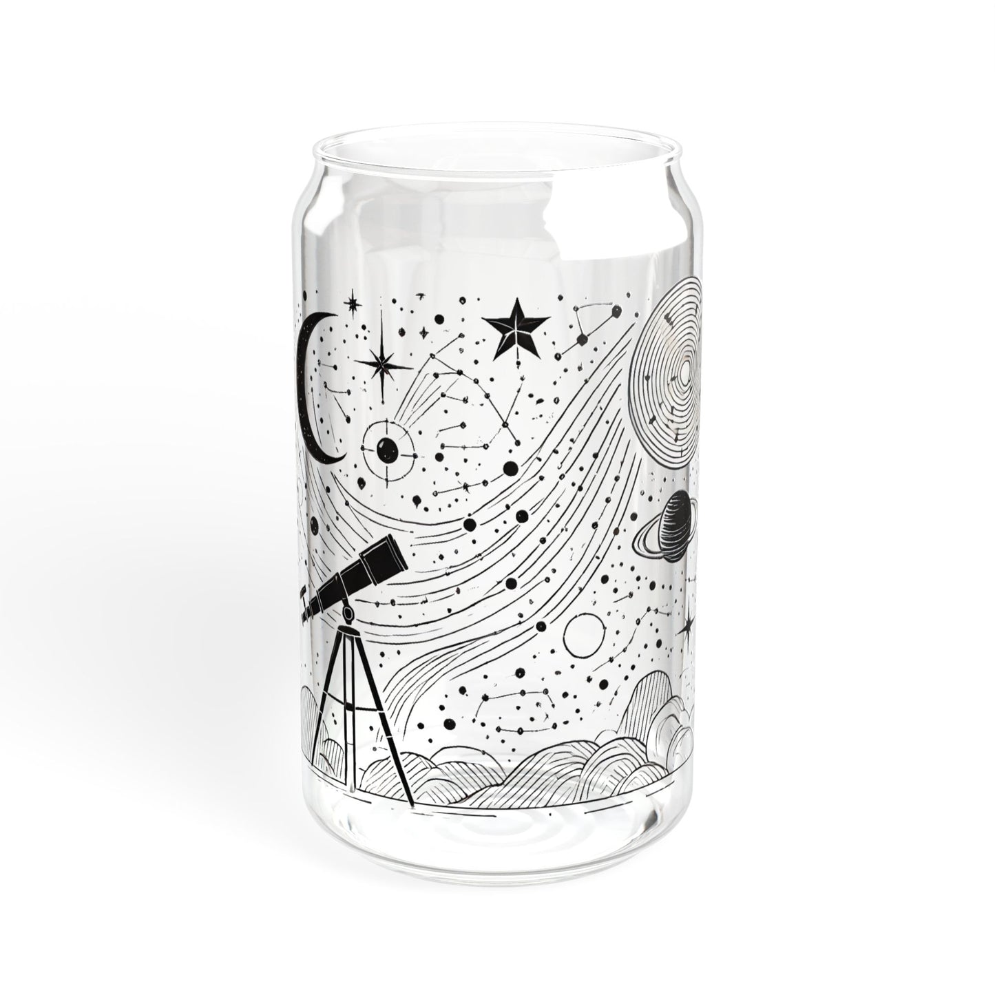 Celestial Stargazing 16oz Sipper Glass – Telescope Drinkware for Nature Lovers