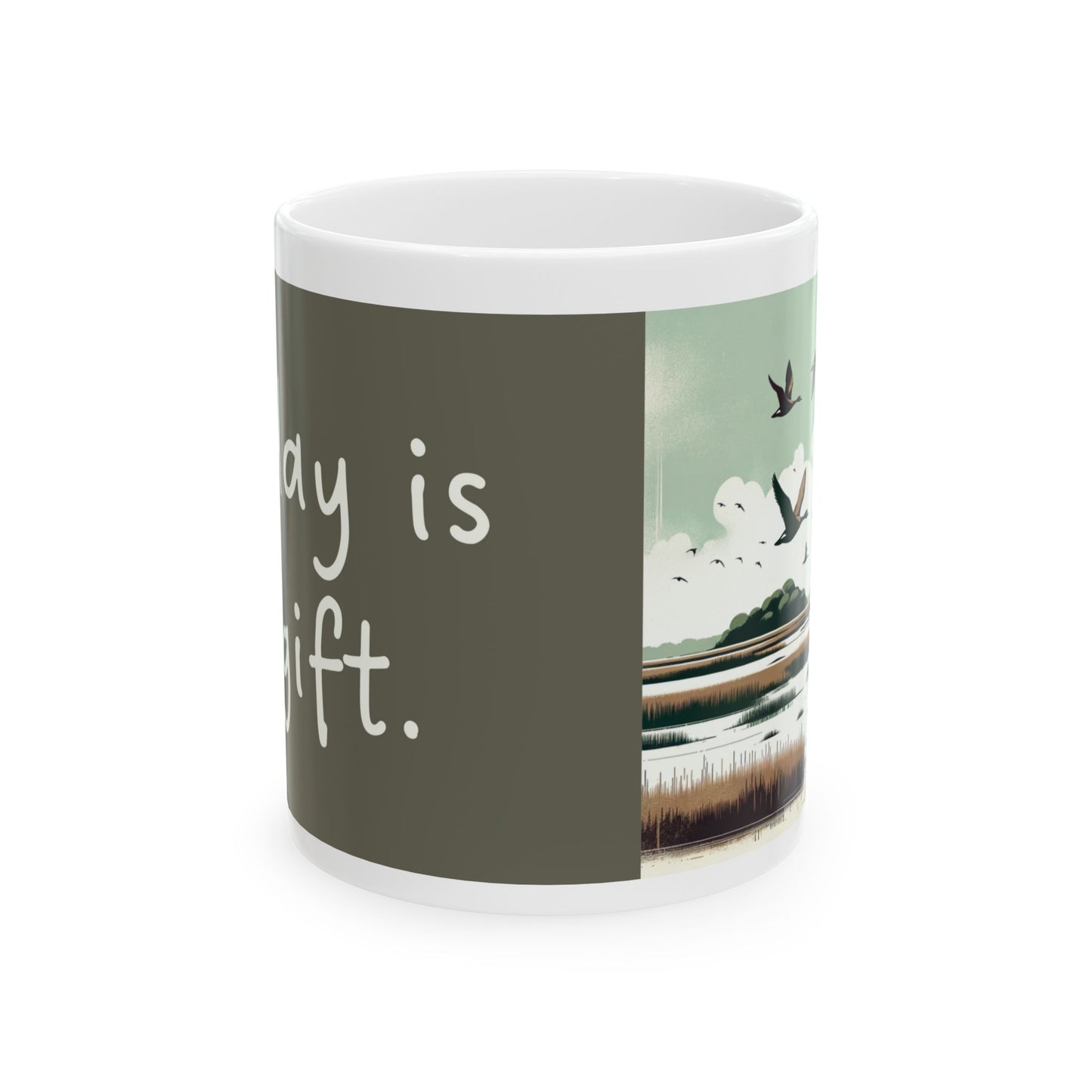 Today is a Gift - Canada Geese Flying Ceramic Mug, 11oz