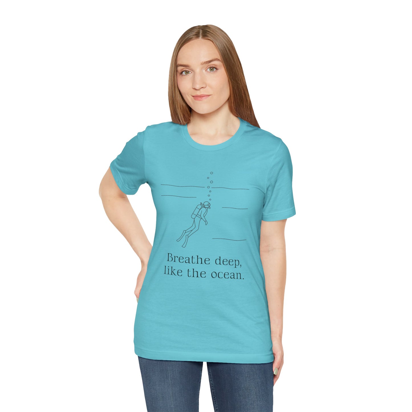 Breathe Deep Like the Ocean Tee – Scuba Diving Inspired Unisex Jersey Shirt for Mindfulness & Ocean Protection