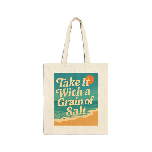 Grain of Salt Cotton Canvas Tote Bag β Funny Ocean Quote Beach Bag