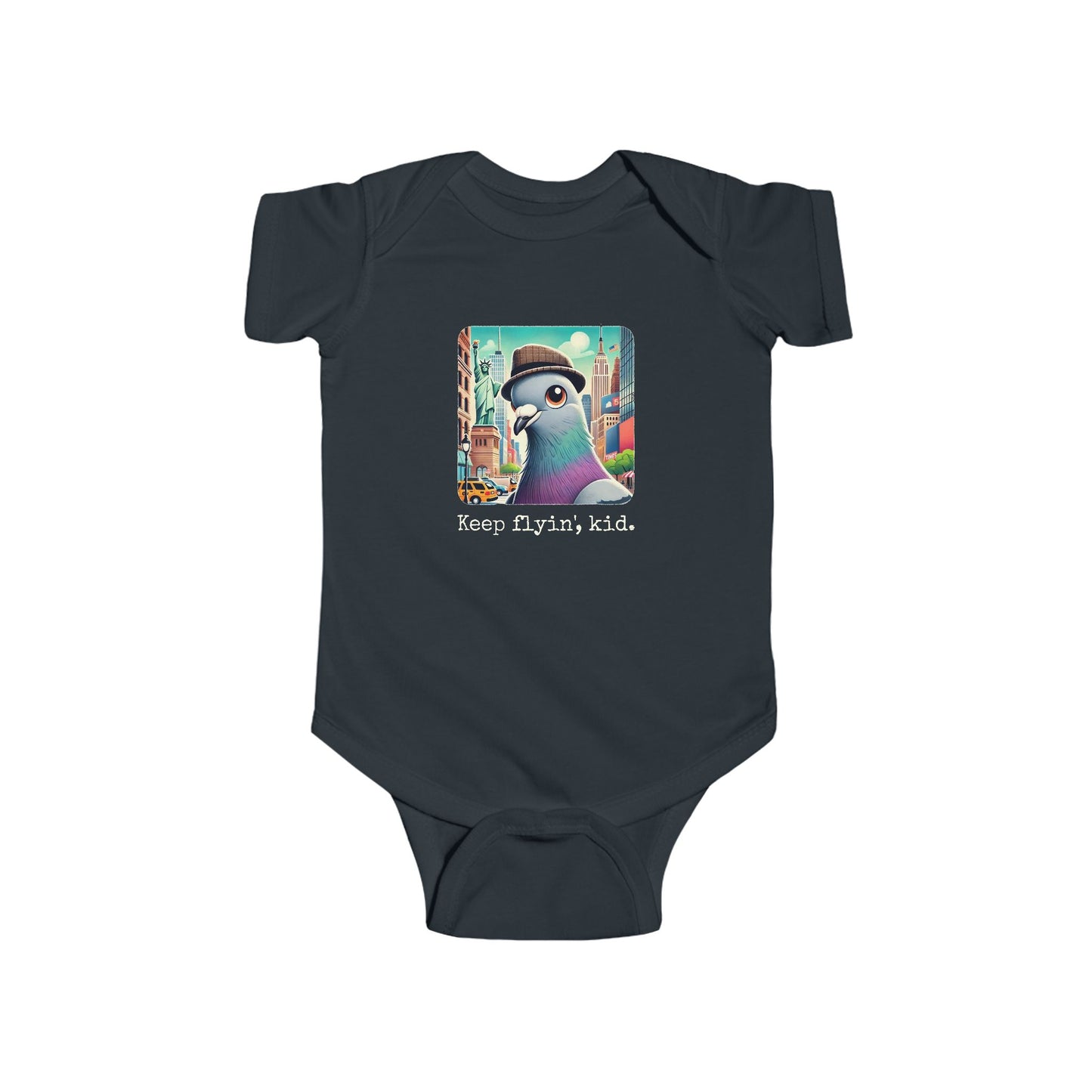 Keep Flyin' Kid NYC Pigeon Bodysuit – Perfect Baby Gift from Nine Scoops