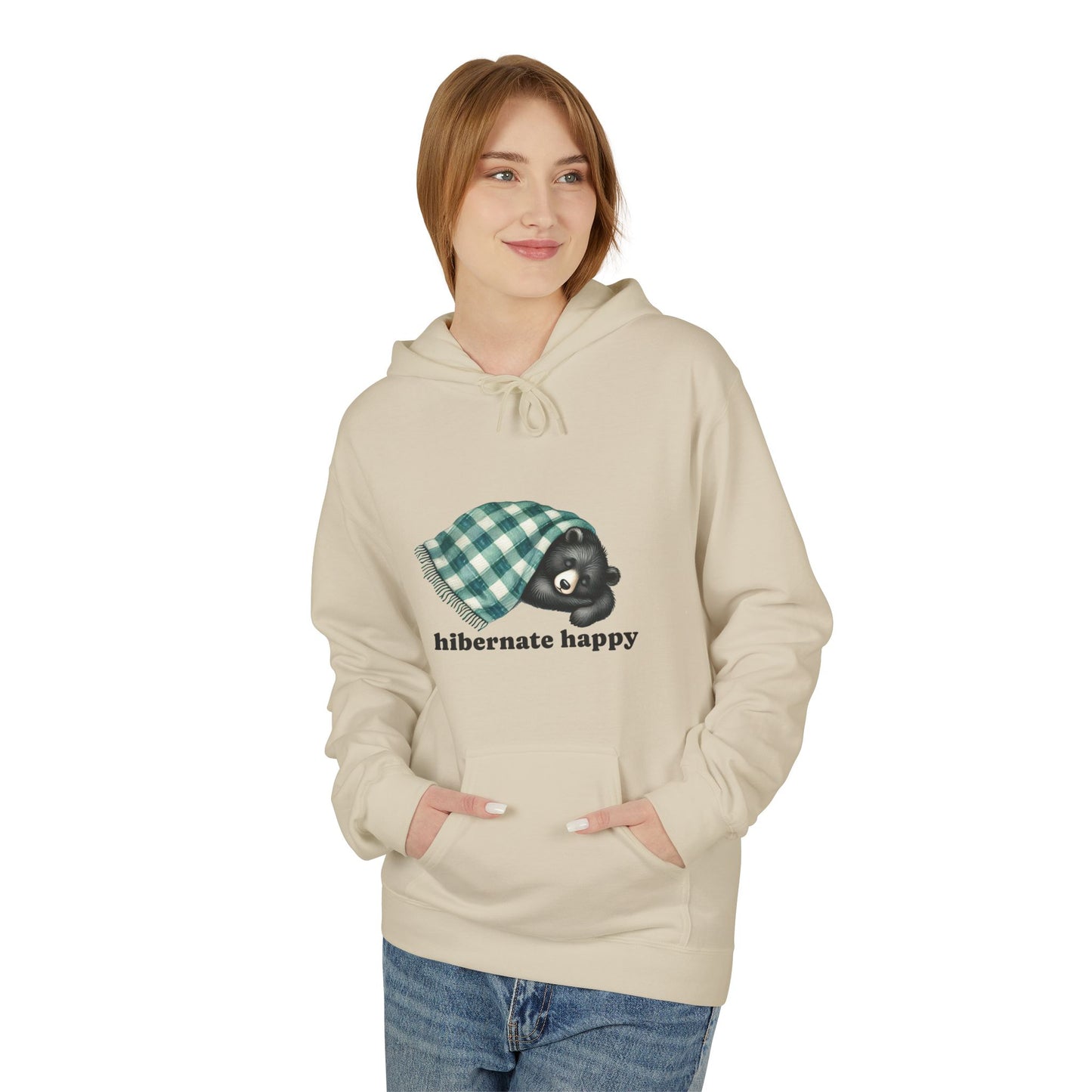 Hibernate Happy Unisex Midweight Softstyle Fleece Hoodie | Cozy Bear Rest Hoodie by Nine Scoops