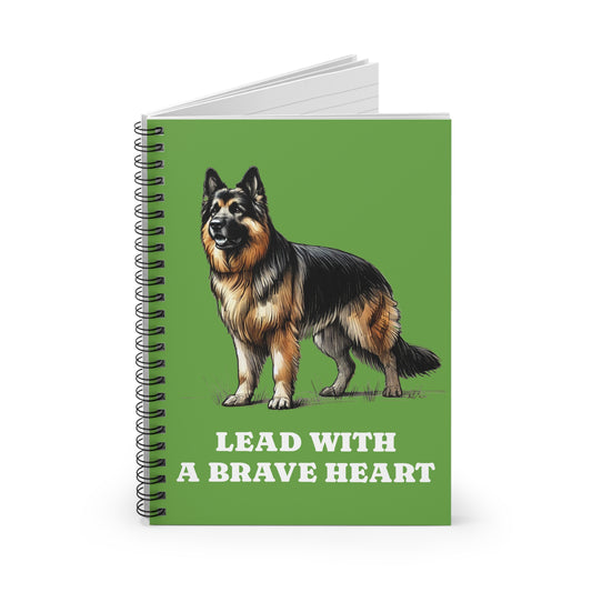 "Lead with a Brave Heart" German Shepherd-Inspired Spiral Notebook – Motivational and Functional