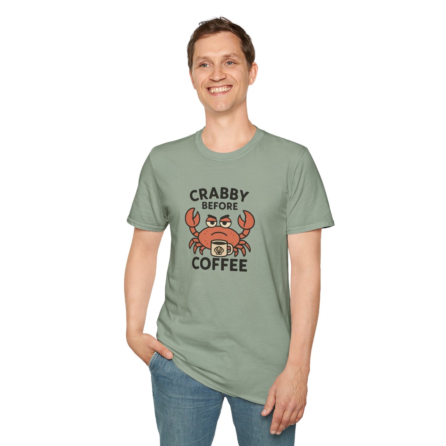 Crabby Before Coffee Ocean T-Shirt – Funny Crab & Coffee Unisex Tee