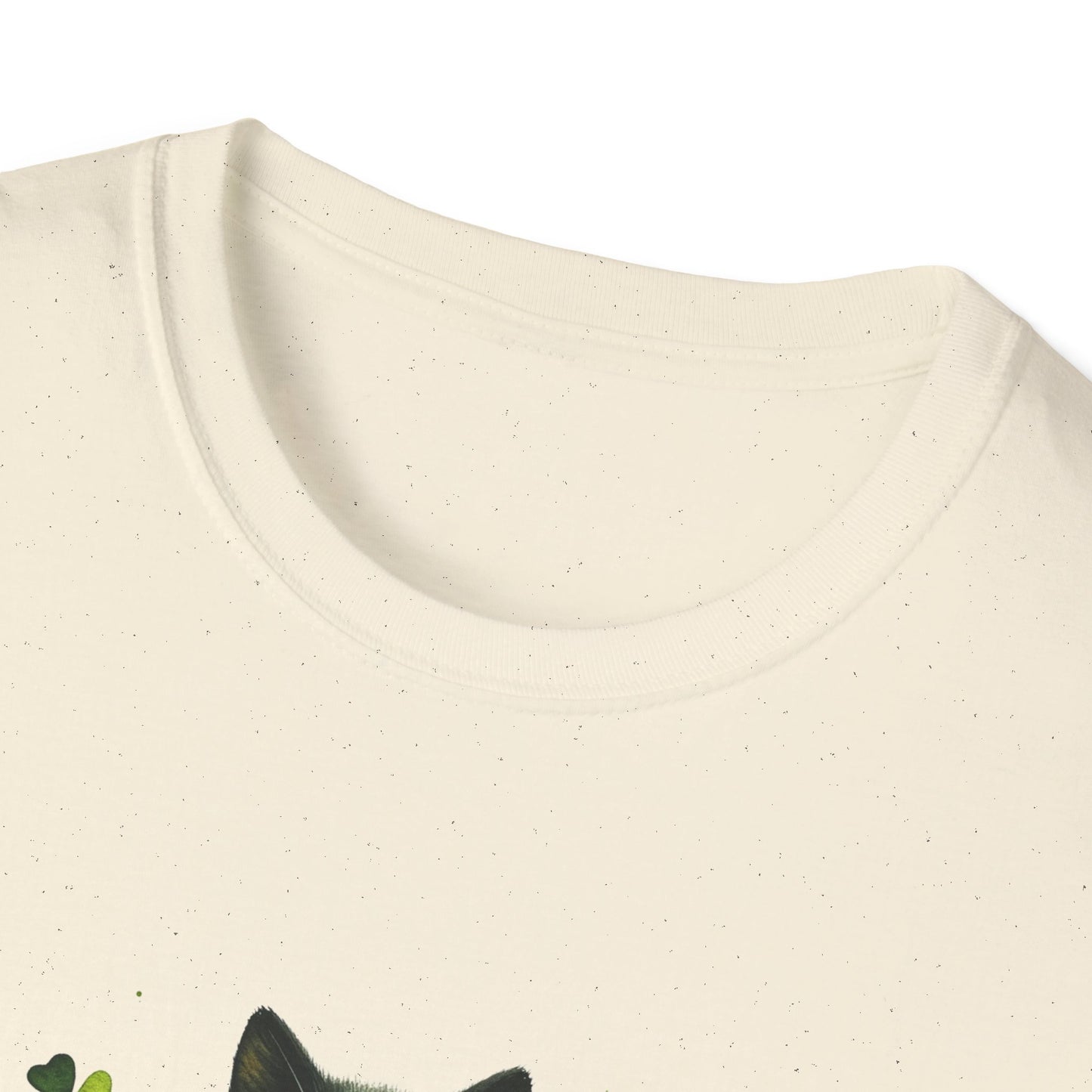 Luck T-Shirt (Black Kitten with Four-Leaf Clovers Unisex, 100% cotton)