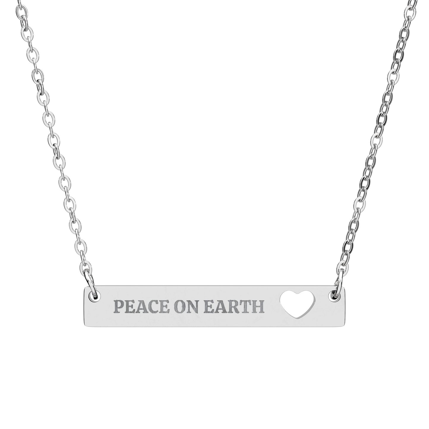 Peace on Earth Heart Bar Necklace – Engraved Jewelry with a Message of Hope