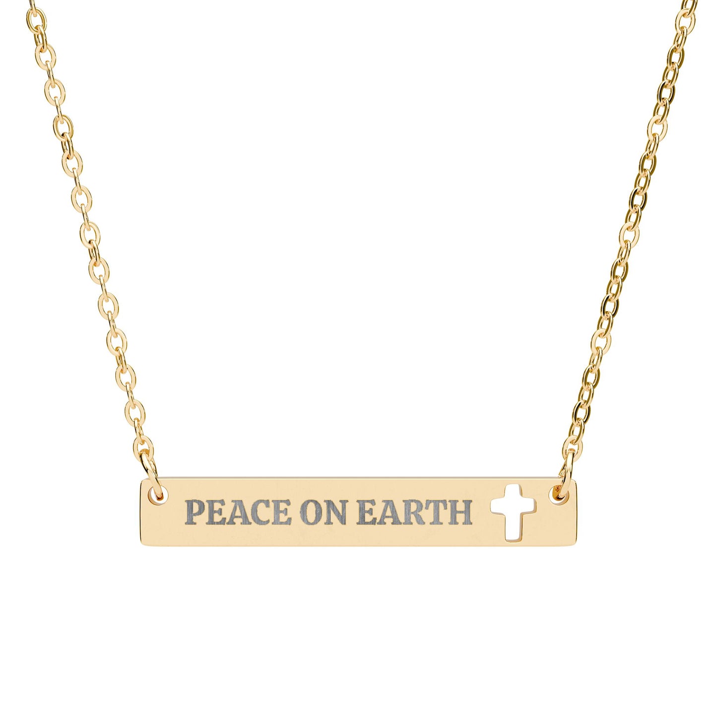 Peace on Earth Cross Necklace – Engraved Christian Jewelry with Uplifting Message
