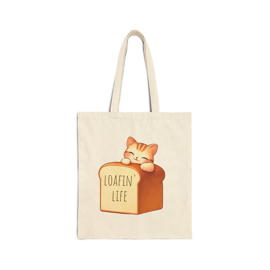 Loafin' Life Cat Tote Bag - Cute and Durable Cotton Canvas Bag for Cat Lovers