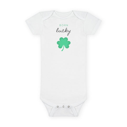 Born Lucky Organic Baby Bodysuit – St. Patrick’s Day Baby Outfit