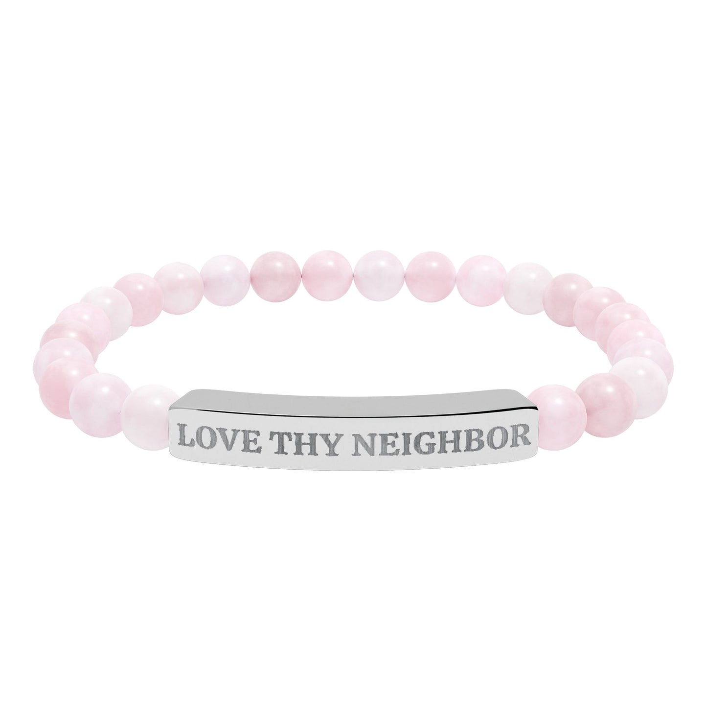 Love Thy Neighbor Natural Stone Bracelet – Engraved Stretch Bar Bracelet for Kindness & Connection