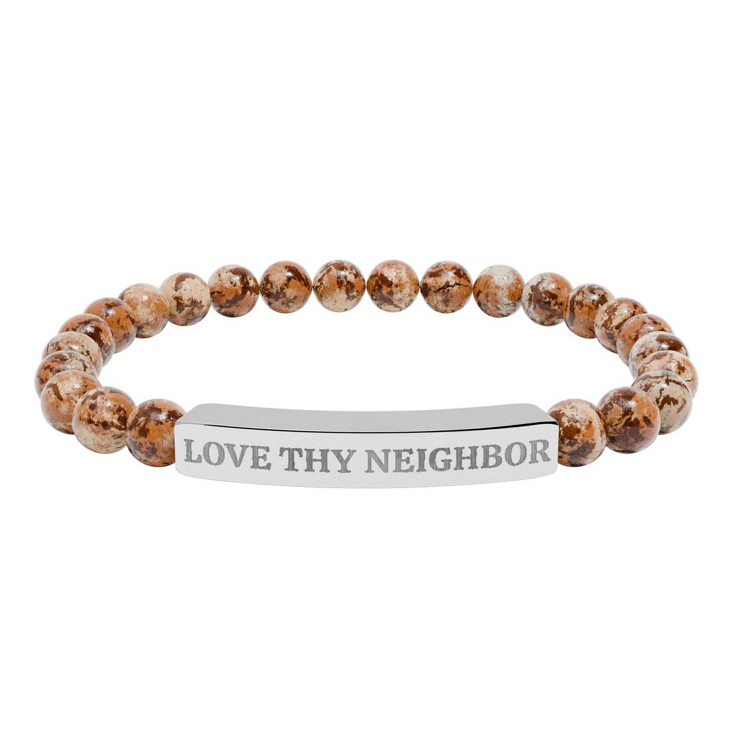 Love Thy Neighbor Natural Stone Bracelet – Engraved Stretch Bar Bracelet for Kindness & Connection