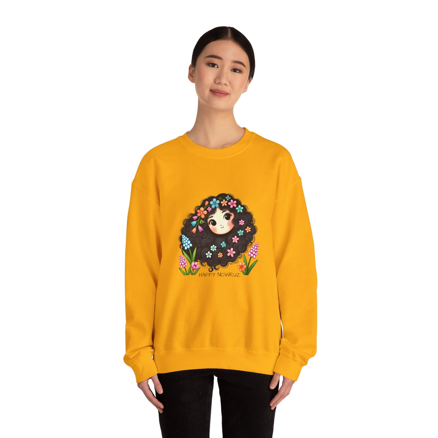 Happy Nowruz Floral Crewneck Sweatshirt – Celebrate Persian New Year in Cozy Style 🌸🌿